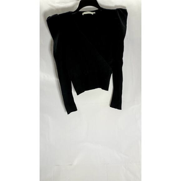 ASTR The Label Tops - ASTR THE LABEL Women's Black Ribbed Puff Long Sleeve Surplice Top SZ XS